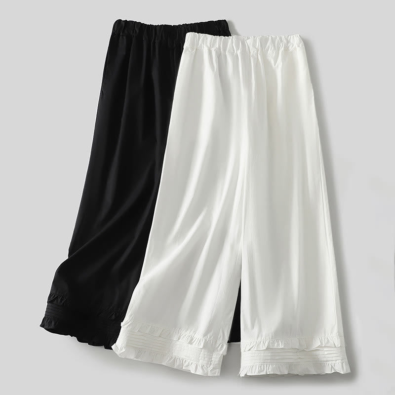 Buddha Stones Artystyczne Commute Pure Color Marszczone Obszycie Spodnie Damskie Bawełniane Lniane Z Kieszeniami - image 13