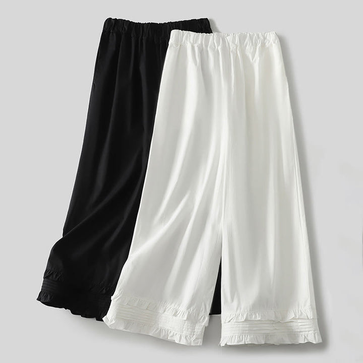 Buddha Stones Artystyczne Commute Pure Color Marszczone Obszycie Spodnie Damskie Bawełniane Lniane Z Kieszeniami - image 13