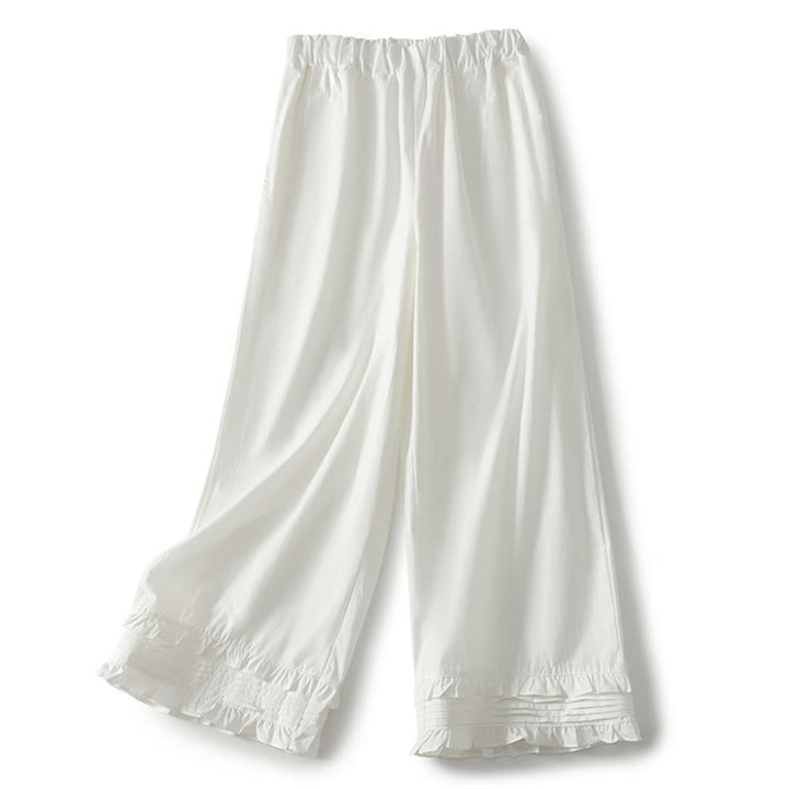 Buddha Stones Artystyczne Commute Pure Color Marszczone Obszycie Spodnie Damskie Bawełniane Lniane Z Kieszeniami - image 7