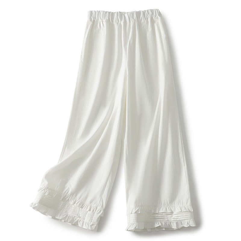 Buddha Stones Artystyczne Commute Pure Color Marszczone Obszycie Spodnie Damskie Bawełniane Lniane Z Kieszeniami - image 7