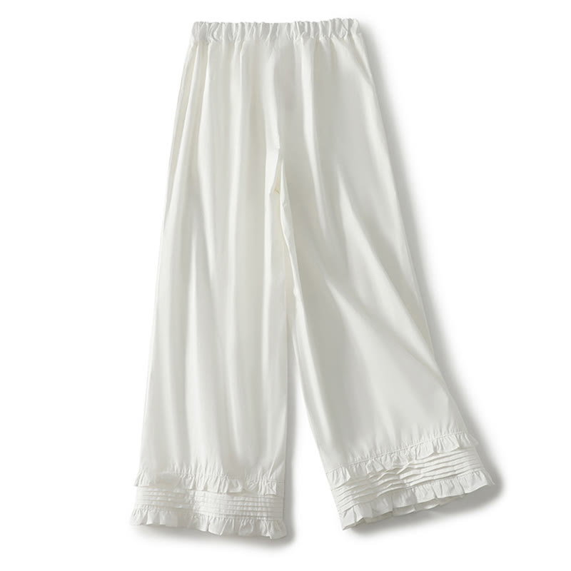 Buddha Stones Artystyczne Commute Pure Color Marszczone Obszycie Spodnie Damskie Bawełniane Lniane Z Kieszeniami - image 8