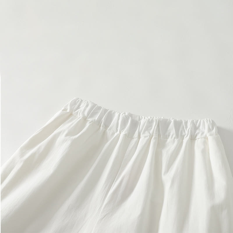 Buddha Stones Artystyczne Commute Pure Color Marszczone Obszycie Spodnie Damskie Bawełniane Lniane Z Kieszeniami - image 1