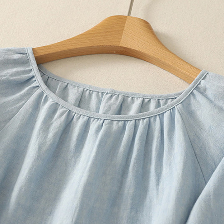 Buddha Stones Casual Lato Gładki Okrągły Dekolt Bawełna Damska Koszulka Z Krótkim Rękawem - image 1