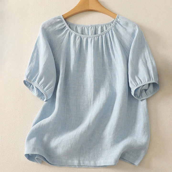 Buddha Stones Casual Lato Gładki Okrągły Dekolt Bawełna Damska Koszulka Z Krótkim Rękawem - LightSkyBlue - US14, UK/AU18, EU46 (2XL) - image 0