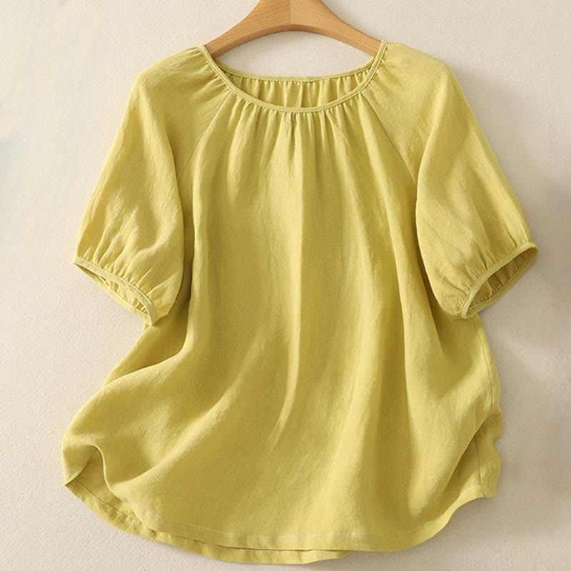 Buddha Stones Casual Lato Gładki Okrągły Dekolt Bawełna Damska Koszulka Z Krótkim Rękawem