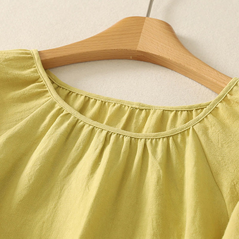 Buddha Stones Casual Lato Gładki Okrągły Dekolt Bawełna Damska Koszulka Z Krótkim Rękawem