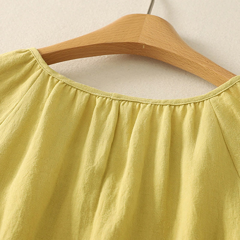 Buddha Stones Casual Lato Gładki Okrągły Dekolt Bawełna Damska Koszulka Z Krótkim Rękawem - image 6