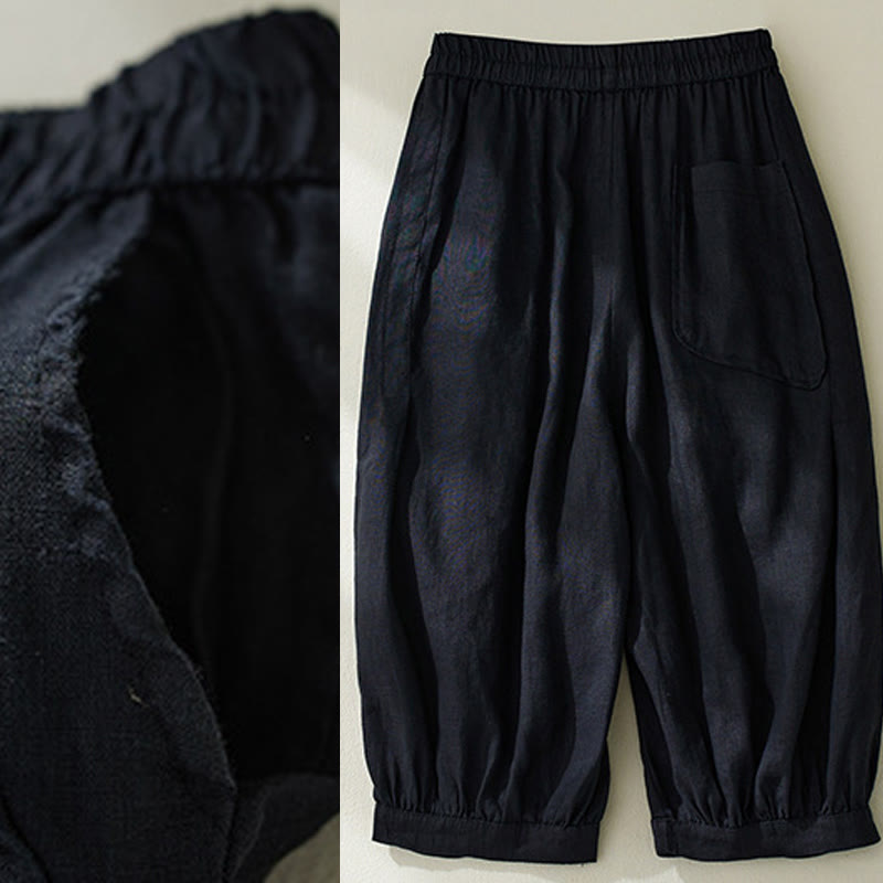 Buddha Stones Commute Pure Color Wysoki stan Damskie bawełniane lniane spodnie haremowe z kieszeniami - image 22