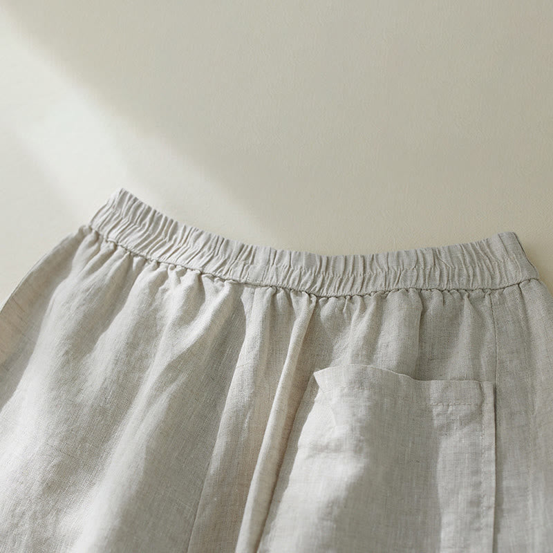 Buddha Stones Commute Pure Color Wysoki stan Damskie bawełniane lniane spodnie haremowe z kieszeniami - image 10