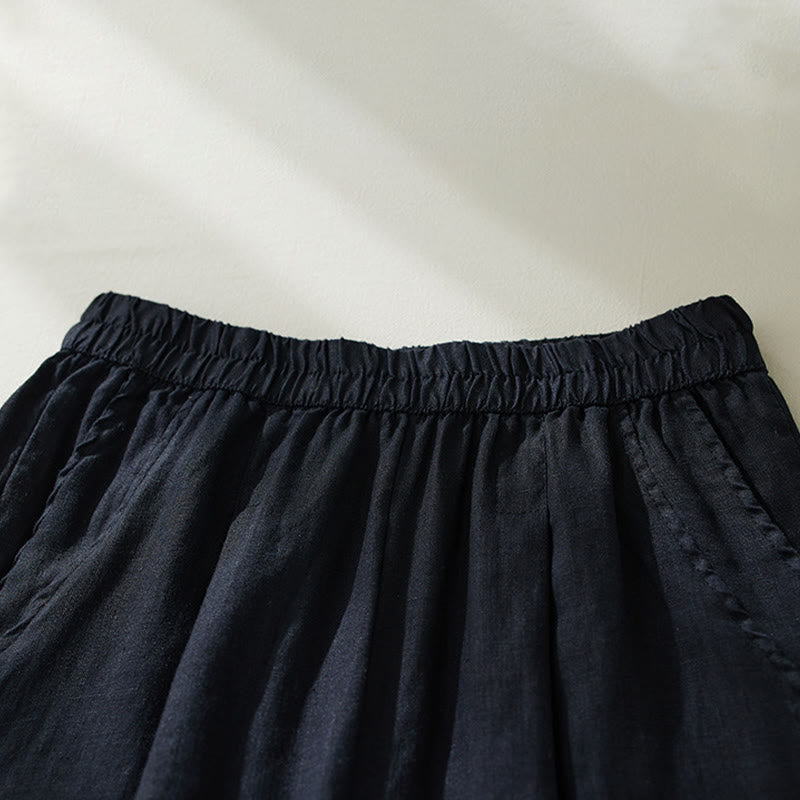 Buddha Stones Commute Pure Color Wysoki stan Damskie bawełniane lniane spodnie haremowe z kieszeniami - image 17