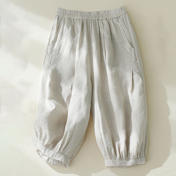 Buddha Stones Commute Pure Color Wysoki stan Damskie bawełniane lniane spodnie haremowe z kieszeniami - Bielizna - US8-10，UK/AU12-14，EU40-42 (2XL) - image 8