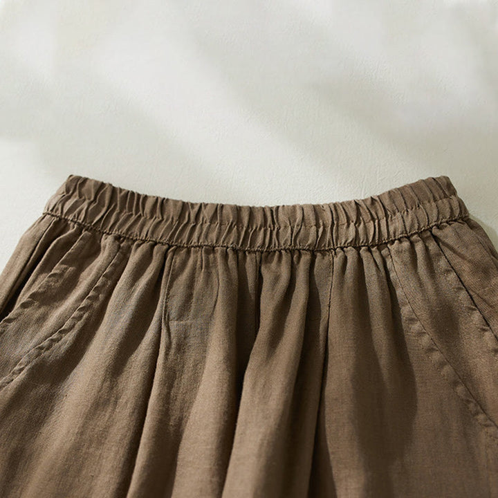 Buddha Stones Commute Pure Color Wysoki stan Damskie bawełniane lniane spodnie haremowe z kieszeniami - image 1