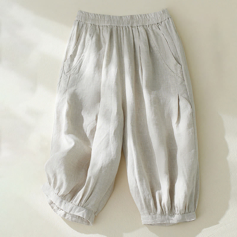 Buddha Stones Commute Pure Color Wysoki stan Damskie bawełniane lniane spodnie haremowe z kieszeniami - Bielizna - US8-10，UK/AU12-14，EU40-42 (2XL) - image 8
