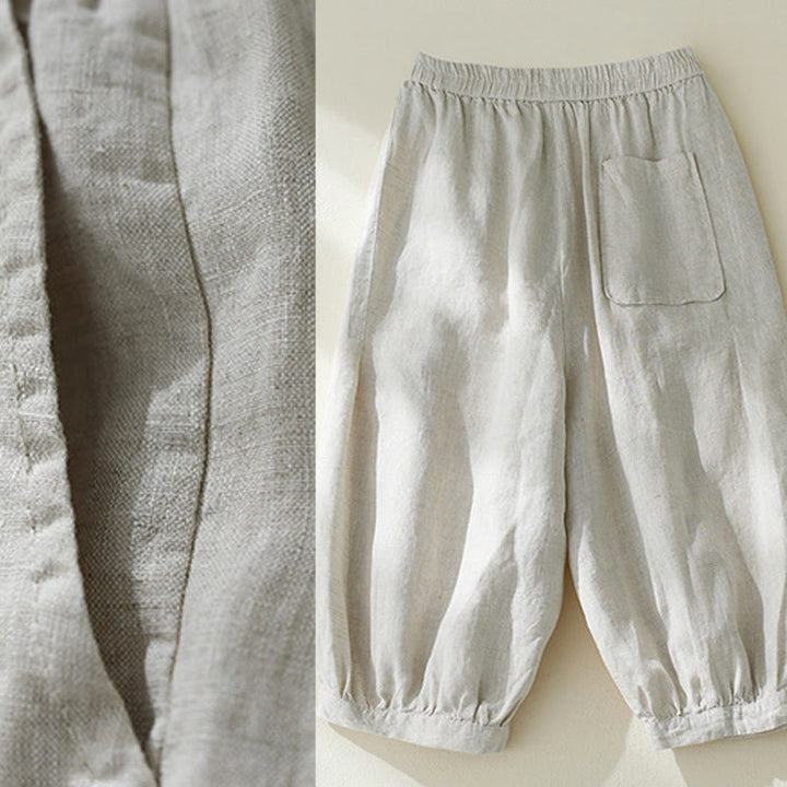 Buddha Stones Commute Pure Color Wysoki stan Damskie bawełniane lniane spodnie haremowe z kieszeniami - image 15