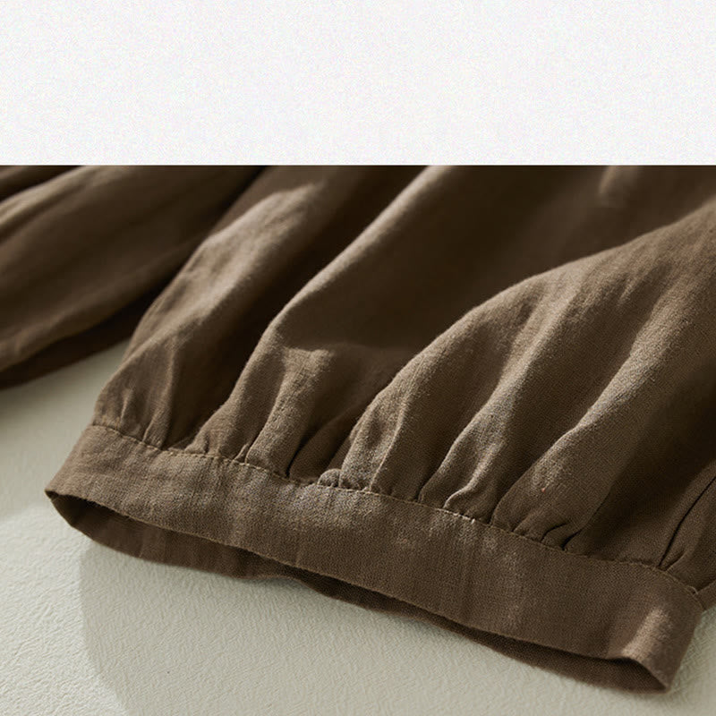 Buddha Stones Commute Pure Color Wysoki stan Damskie bawełniane lniane spodnie haremowe z kieszeniami - image 5