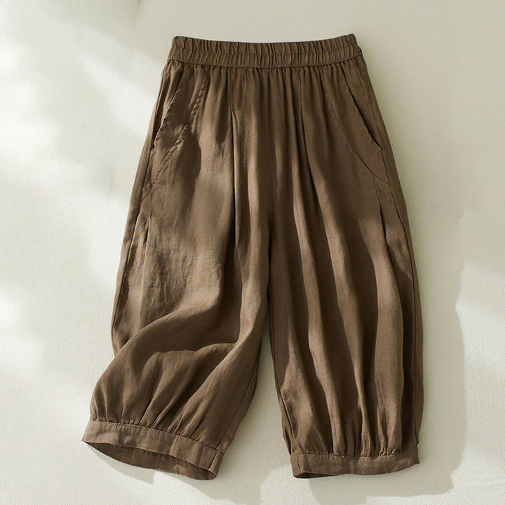Buddha Stones Commute Pure Color Wysoki stan Damskie bawełniane lniane spodnie haremowe z kieszeniami - SaddleBrown - US8-10，UK/AU12-14，EU40-42 (2XL) - image 0