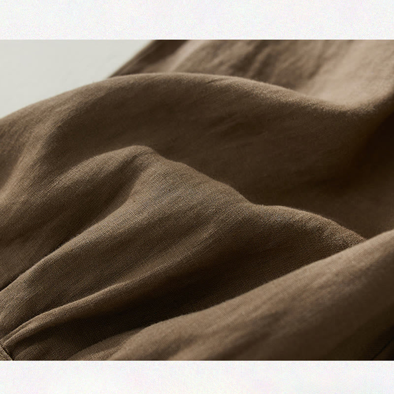 Buddha Stones Commute Pure Color Wysoki stan Damskie bawełniane lniane spodnie haremowe z kieszeniami - image 3