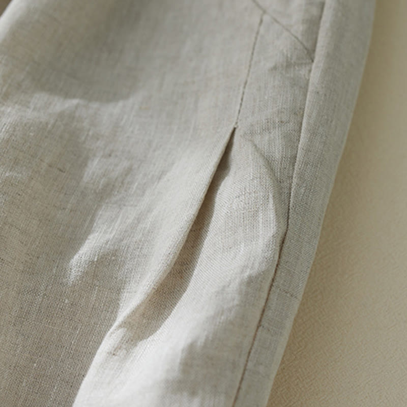 Buddha Stones Commute Pure Color Wysoki stan Damskie bawełniane lniane spodnie haremowe z kieszeniami - image 12