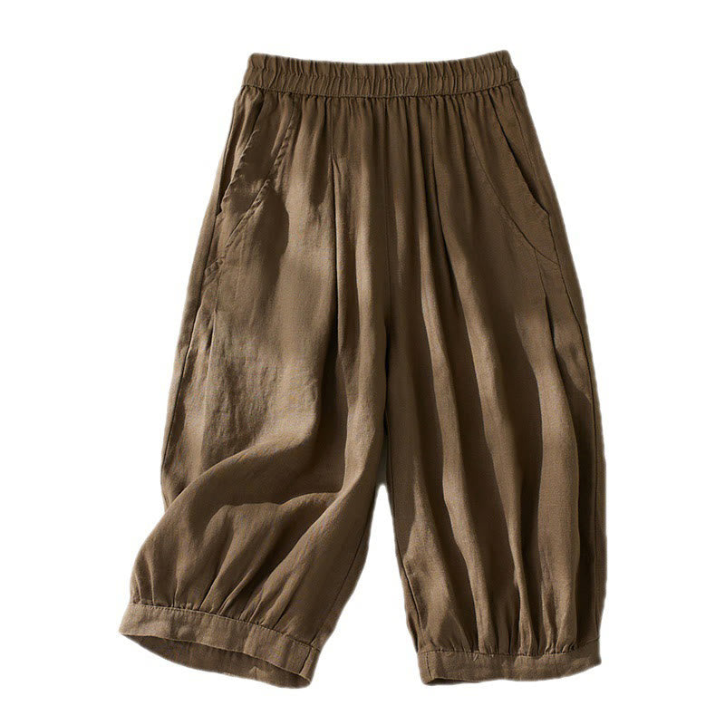 Buddha Stones Commute Pure Color Wysoki stan Damskie bawełniane lniane spodnie haremowe z kieszeniami - image 7