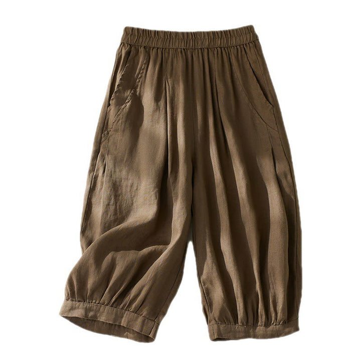 Buddha Stones Commute Pure Color Wysoki stan Damskie bawełniane lniane spodnie haremowe z kieszeniami - image 7