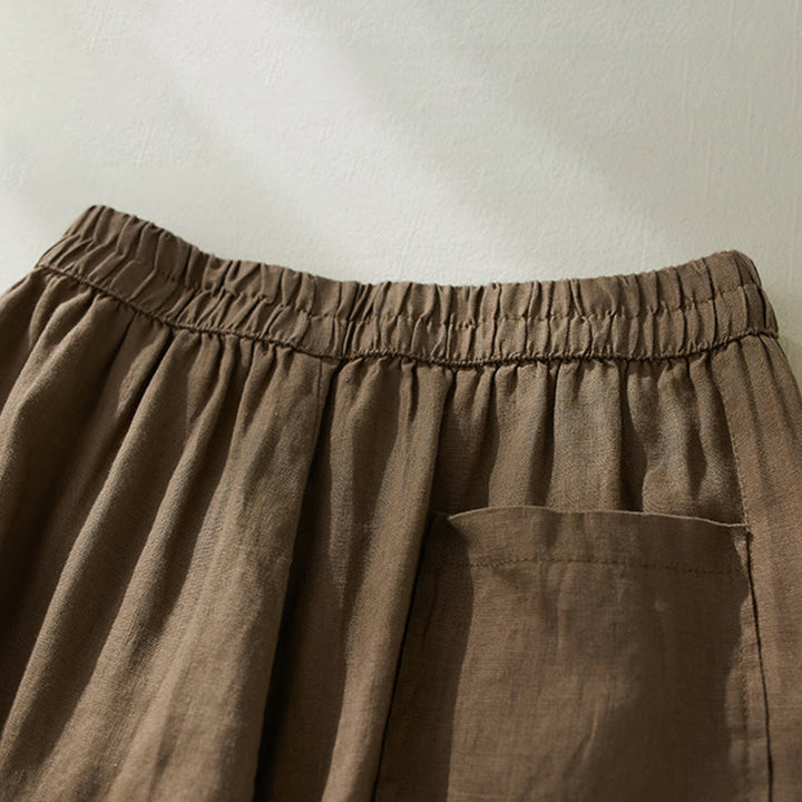 Buddha Stones Commute Pure Color Wysoki stan Damskie bawełniane lniane spodnie haremowe z kieszeniami - image 2