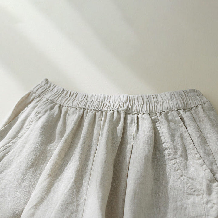 Buddha Stones Commute Pure Color Wysoki stan Damskie bawełniane lniane spodnie haremowe z kieszeniami - image 9