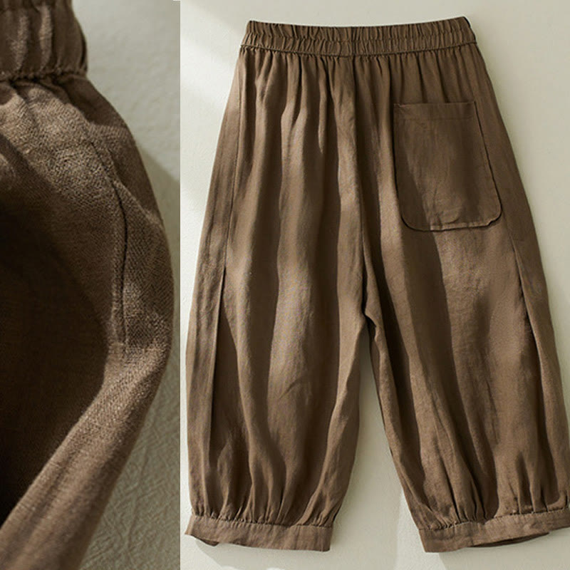 Buddha Stones Commute Pure Color Wysoki stan Damskie bawełniane lniane spodnie haremowe z kieszeniami - image 6