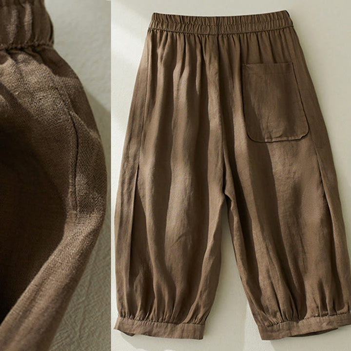 Buddha Stones Commute Pure Color Wysoki stan Damskie bawełniane lniane spodnie haremowe z kieszeniami - image 6