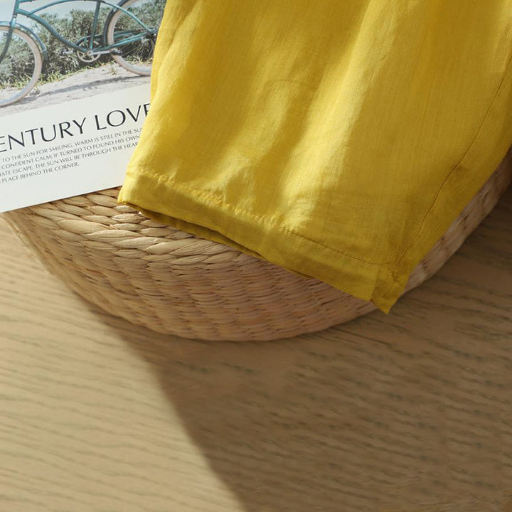 Damskie spodnie haremowe do kostek z kieszeniami w kolorze czystego koloru i prostym wzornictwem z Buddha Stones Commute - image 4