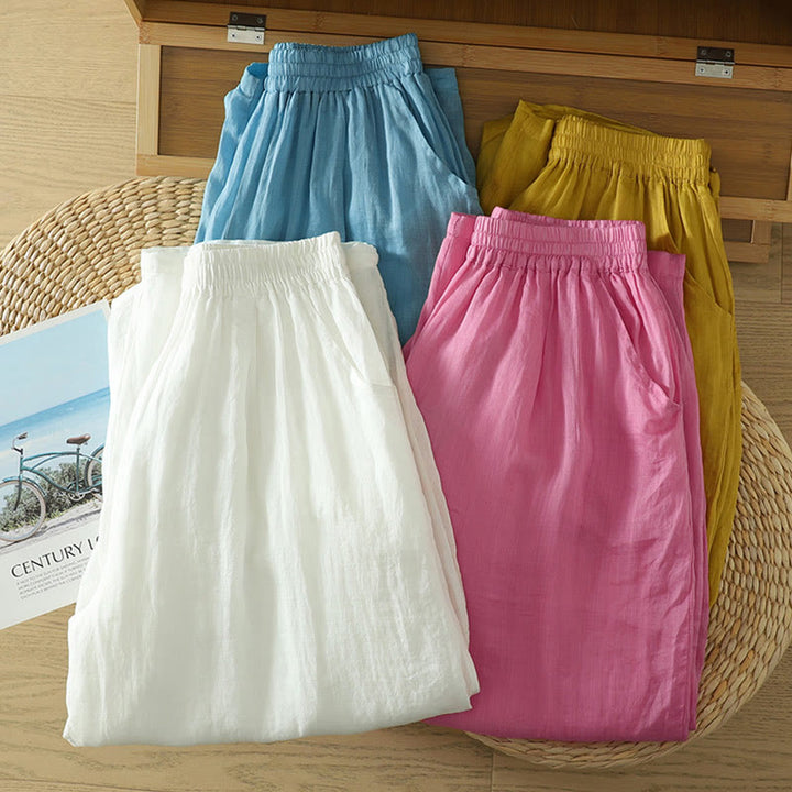 Damskie spodnie haremowe do kostek z kieszeniami w kolorze czystego koloru i prostym wzornictwem z Buddha Stones Commute - image 25