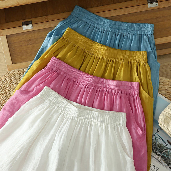 Damskie spodnie haremowe do kostek z kieszeniami w kolorze czystego koloru i prostym wzornictwem z Buddha Stones Commute - image 26