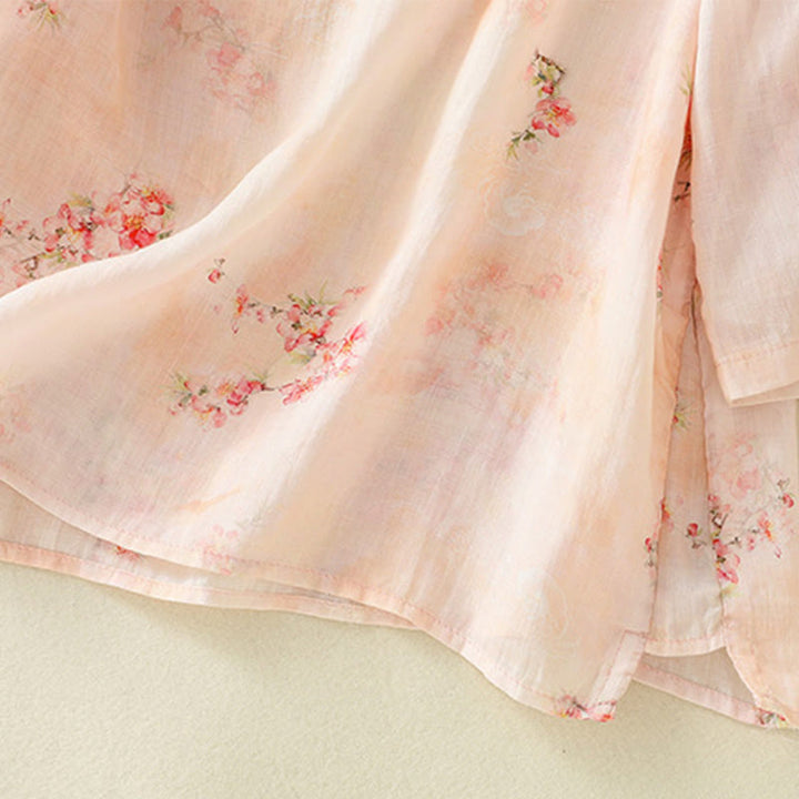 Koszula Buddha Stones z poliestru z nadrukiem roślinnym z okrągłym dekoltem i guzikami w kształcie żaby i rękawami trzy czwarte - image 15