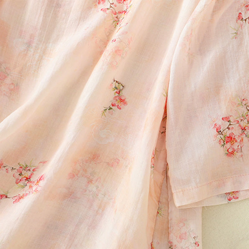 Koszula Buddha Stones z poliestru z nadrukiem roślinnym z okrągłym dekoltem i guzikami w kształcie żaby i rękawami trzy czwarte - image 16