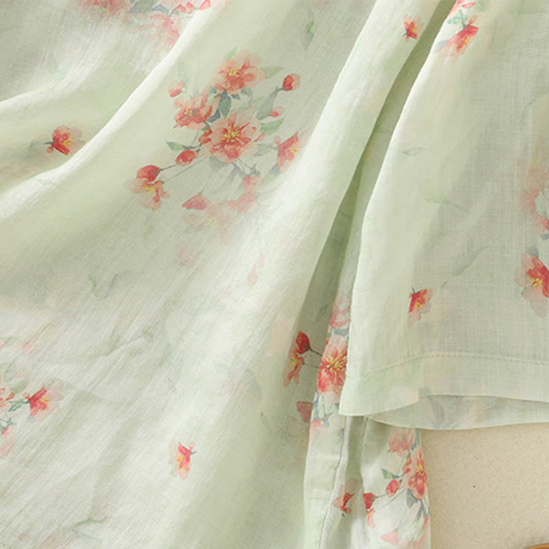 Koszula Buddha Stones z poliestru z nadrukiem roślinnym z okrągłym dekoltem i guzikami w kształcie żaby i rękawami trzy czwarte - image 22