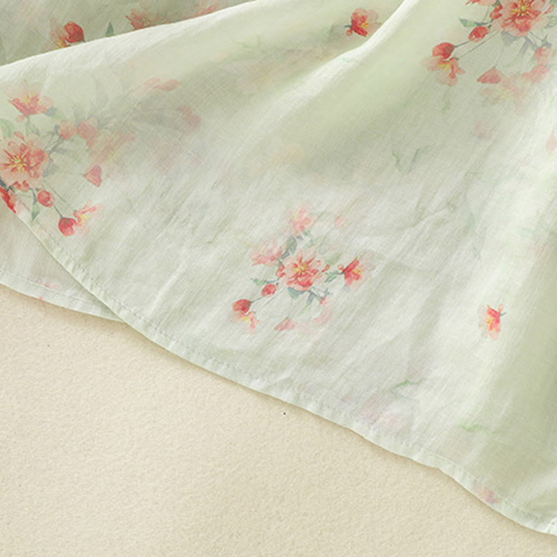 Koszula Buddha Stones z poliestru z nadrukiem roślinnym z okrągłym dekoltem i guzikami w kształcie żaby i rękawami trzy czwarte - image 23