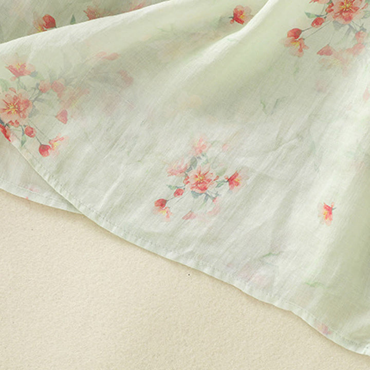 Koszula Buddha Stones z poliestru z nadrukiem roślinnym z okrągłym dekoltem i guzikami w kształcie żaby i rękawami trzy czwarte - image 23