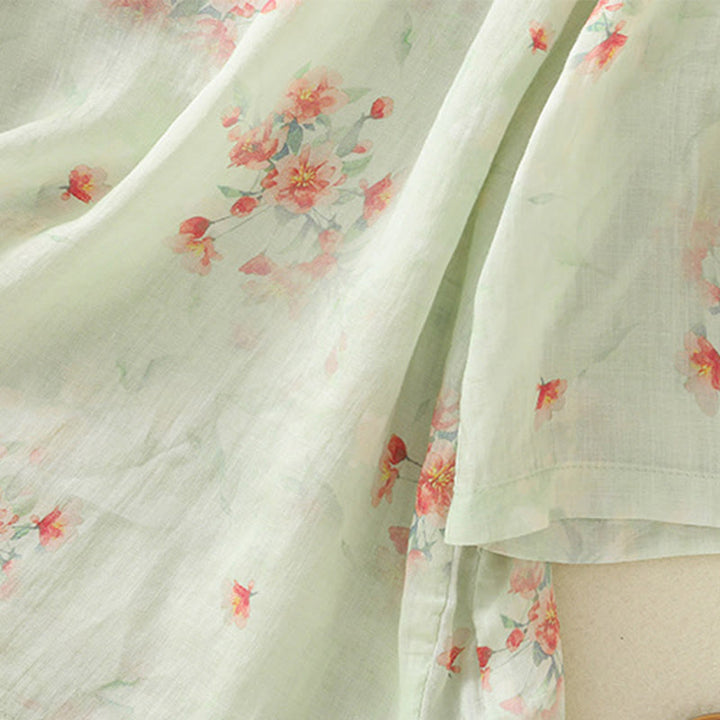 Koszula Buddha Stones z poliestru z nadrukiem roślinnym z okrągłym dekoltem i guzikami w kształcie żaby i rękawami trzy czwarte - image 22