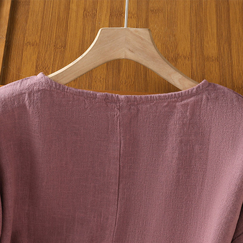 T-shirt damski z krótkim rękawem i bawełnianą koszulką z okrągłym dekoltem i Buddha Stones na lato - image 3