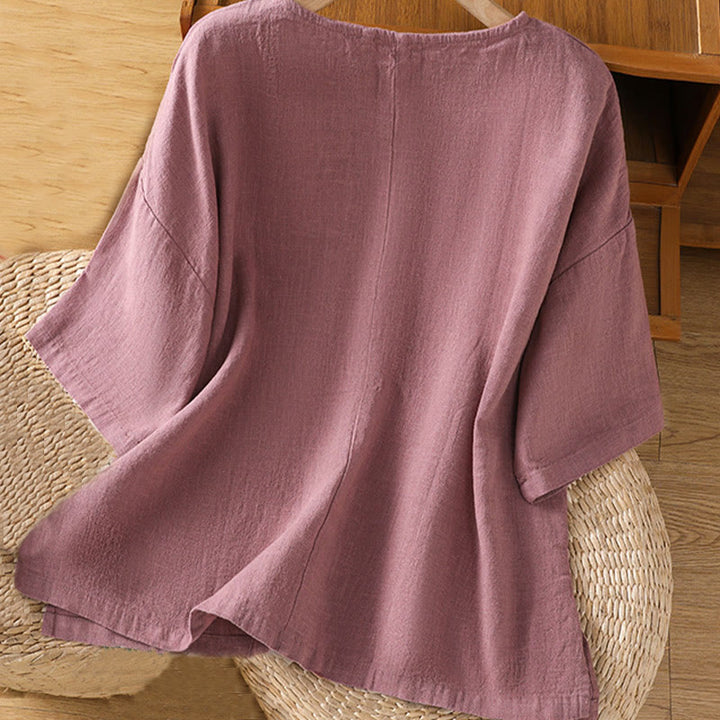 T-shirt damski z krótkim rękawem i bawełnianą koszulką z okrągłym dekoltem i Buddha Stones na lato - image 1