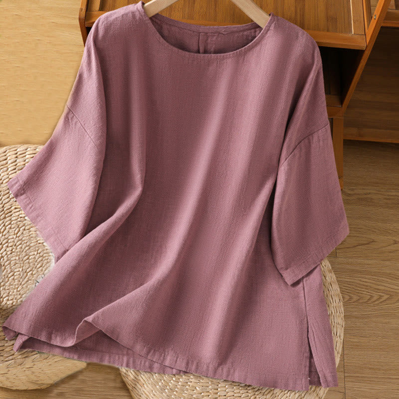 T-shirt damski z krótkim rękawem i bawełnianą koszulką z okrągłym dekoltem i Buddha Stones na lato - Bladofioletowoczerwony - US14, UK/AU18, EU46 (2XL) - image 0