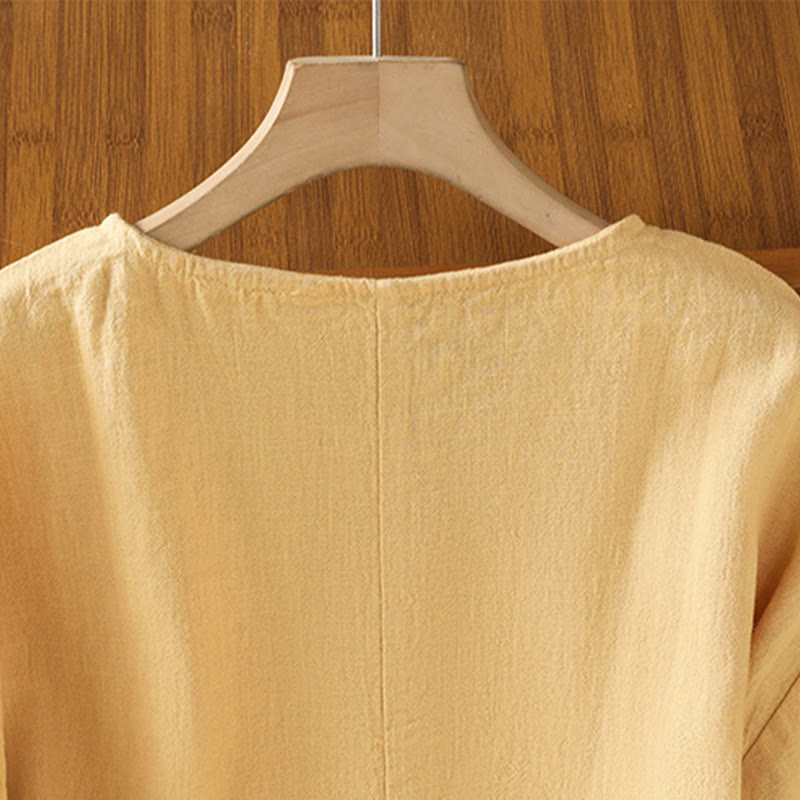 T-shirt damski z krótkim rękawem i bawełnianą koszulką z okrągłym dekoltem i Buddha Stones na lato - image 11