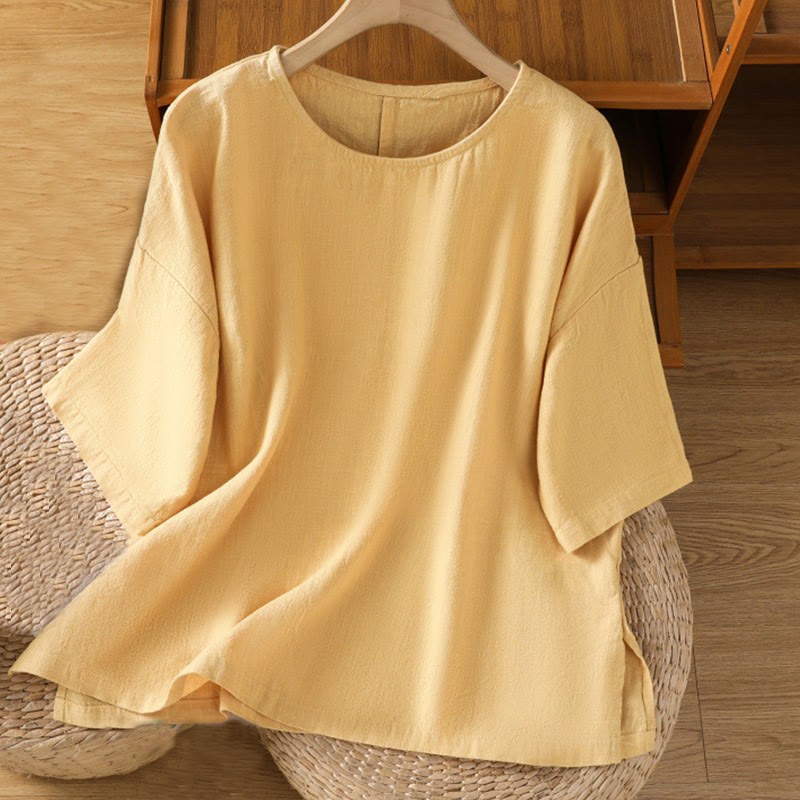 T-shirt damski z krótkim rękawem i bawełnianą koszulką z okrągłym dekoltem i Buddha Stones na lato