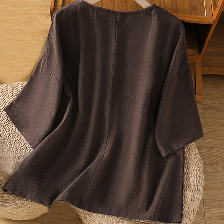 T-shirt damski z krótkim rękawem i bawełnianą koszulką z okrągłym dekoltem i Buddha Stones na lato - image 15