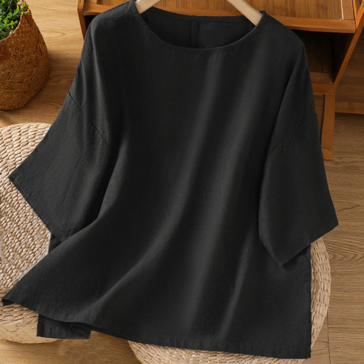 T-shirt damski z krótkim rękawem i bawełnianą koszulką z okrągłym dekoltem i Buddha Stones na lato