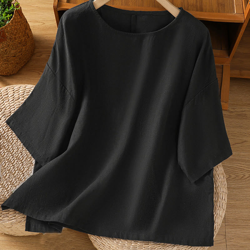 T-shirt damski z krótkim rękawem i bawełnianą koszulką z okrągłym dekoltem i Buddha Stones na lato - Czarny - US14, UK/AU18, EU46 (2XL) - image 20