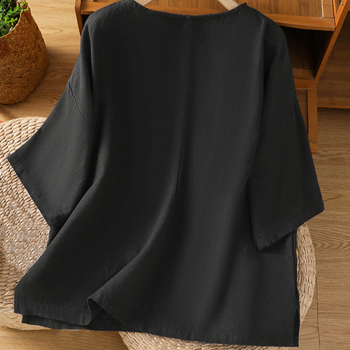 T-shirt damski z krótkim rękawem i bawełnianą koszulką z okrągłym dekoltem i Buddha Stones na lato - image 21