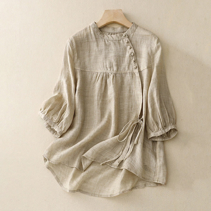 Koszula damska z rękawami trzy czwarte, sznurowana, z guzikami i motywem Buddha Stones - Pszenica - US14, UK/AU18, EU46 (2XL) - image 6