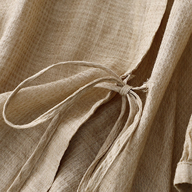 Koszula damska z bawełny i lnu z rękawami trzy czwarte, sznurowana, z Buddha Stones, zapinana na guziki - image 9