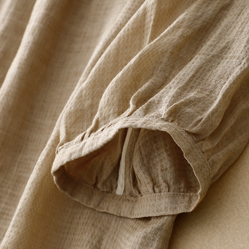 Koszula damska z bawełny i lnu z rękawami trzy czwarte, sznurowana, z Buddha Stones, zapinana na guziki - image 10