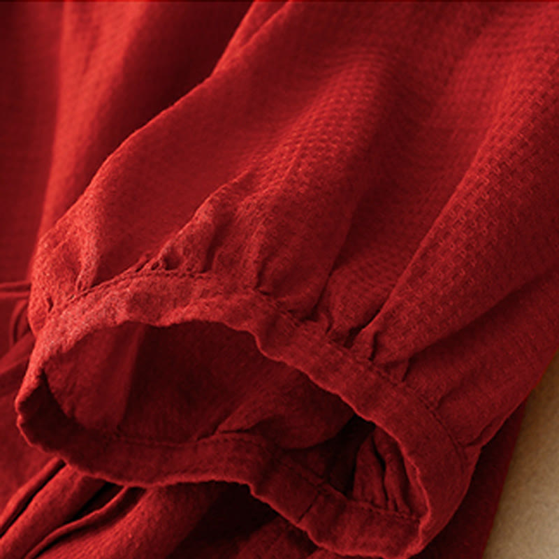 Koszula damska z bawełny i lnu z rękawami trzy czwarte, sznurowana, z Buddha Stones, zapinana na guziki - image 17